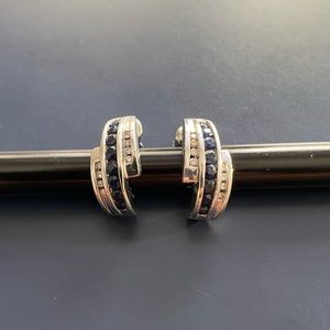 10k white gold hoop earrings diamond and sapphire
